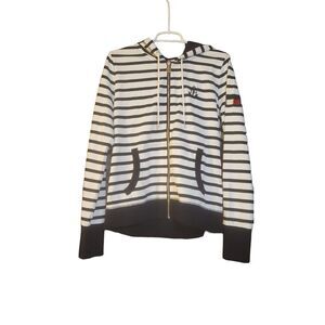 NWT Tommy Hilfiger Women's Navy White Stripe Nautical Full Zip Sweatshirt Size M